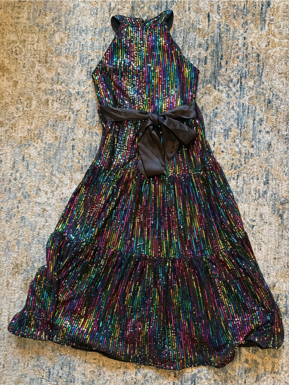 Grace Karin Big Girls Rainbow Stripe Sequin Halter Maxi Dress Size 7 - Picture 2 of 4